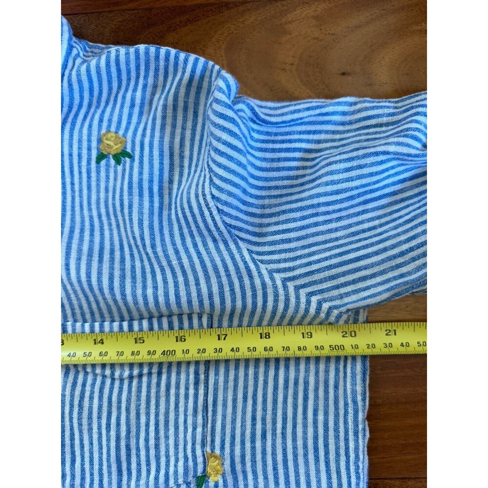 Rails Charli Embroidered Yellow Rose Shirt Blue Stripe Linen Button Down Women S - Picture 8 of 11